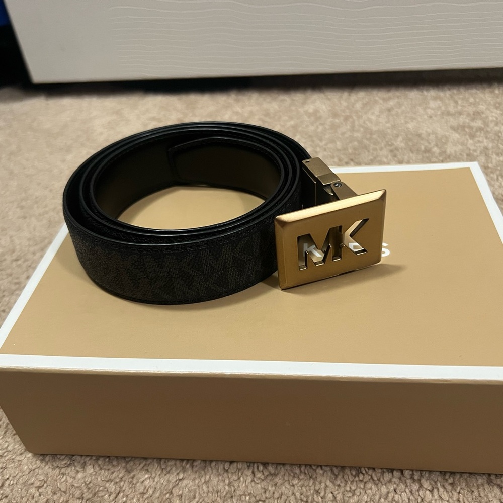 Michael Kors Black Belt with Gold MK Logo